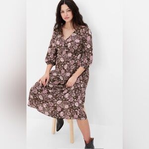 Gap Maternity Wrap dress midi style floral brown XL 100% Viscose